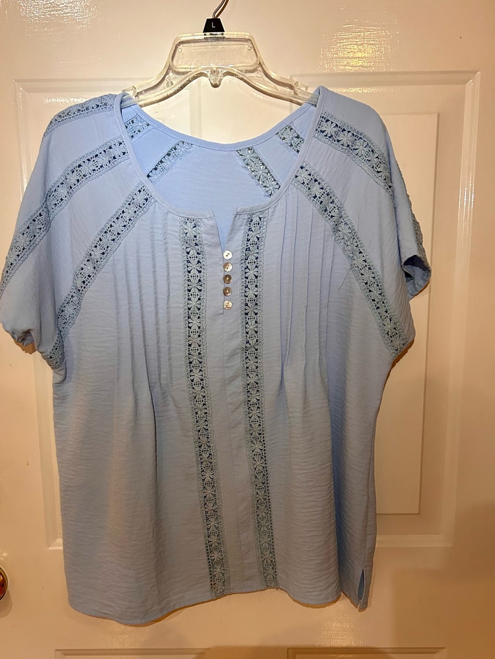 Light Blue Women's Crochet-Trim Blouse